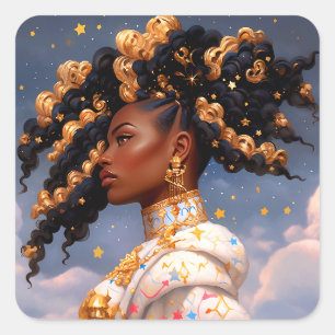 Kosmische Dame Afro-Amerikaanse Fantasy Kunst Vierkante Sticker