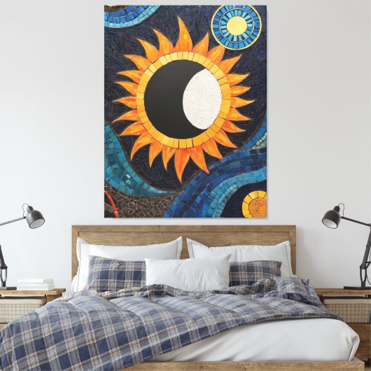 Kosmische Dans Mozaïek Zon Maan Canvas Afdruk (Insitu (Slaapkamer))