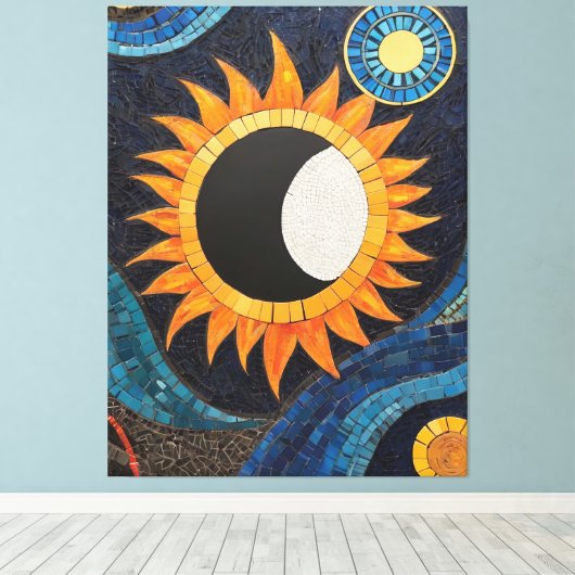 Kosmische Dans Mozaïek Zon Maan Canvas Afdruk (Insitu (Houten vloer))