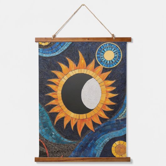 Kosmische Dans Mozaïek Zon Maan Hangend Wandkleed (Voorkant)