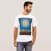 Kosmische dans - Surrealistisch Warli-landschap T-shirt (Voorkant volledig)