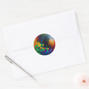 Kosmische disco: Groovy Lino gesneden kunstwerk Ronde Sticker