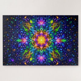 Kosmische DNA-mandala & neonflora: maximalistisch" Legpuzzel