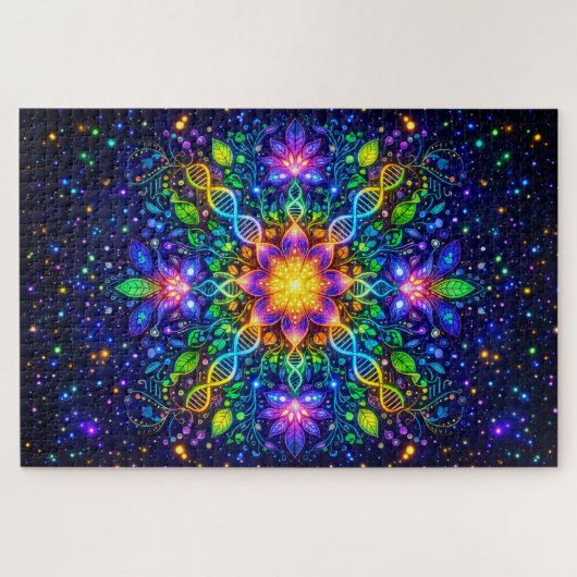 Kosmische DNA-mandala & neonflora: maximalistisch" Legpuzzel (Horizontaal)