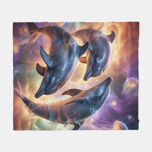 Kosmische dolfijnen en kwallen in de ruimte fleece deken (Voorkant (Horizontaal))