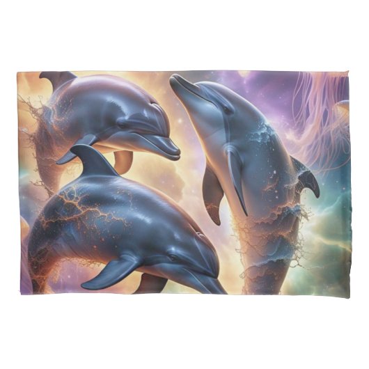 Kosmische dolfijnen en kwallen in de ruimte kussensloop (Voorkant-Links)