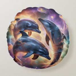 Kosmische dolfijnen en kwallen in de ruimte rond kussen