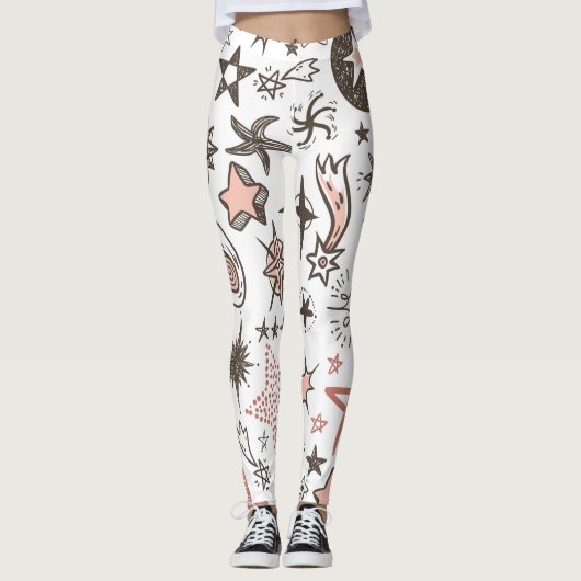 Kosmische Doodles: sterren en kometen Leggings (Voorkant)