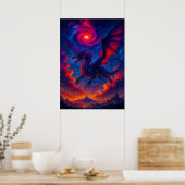 Kosmische Draak Vliegend Door Fiery Sky Fantasy Poster (Keuken)