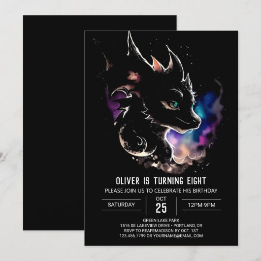 Kosmische Dragon Fantasy Verjaardag Kaart (Voorkant / Achterkant)