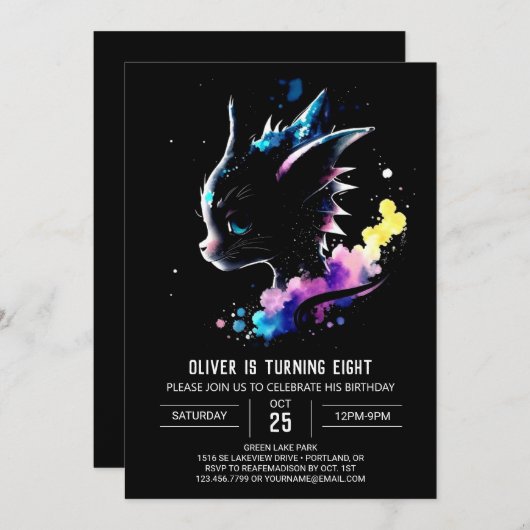 Kosmische Dragon Whimsy Verjaardag Kaart (Voorkant / Achterkant)