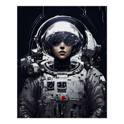 Kosmische Dromen: Retro Fantasie Meisje Ruimtevaar Perfect Poster (Voorkant)