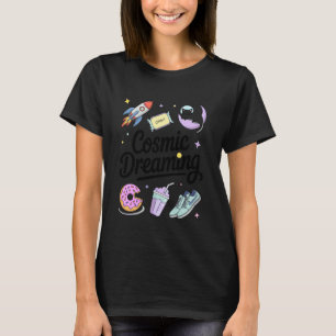 Kosmische Dromende Ruimtekater Maan Raket Sterren T-shirt