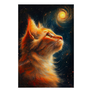Kosmische Dromer   Sinaaspoes kijkt naar de sterre Perfect Poster