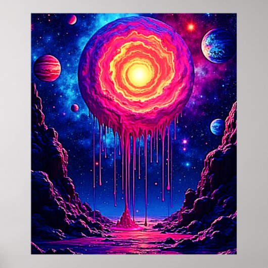 Kosmische Druppelende Planeet Kunst Poster (Voorkant)