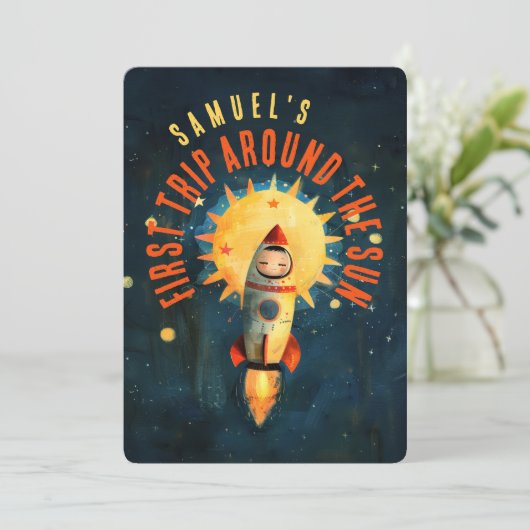 Kosmische Eerste Verjaardag Blast: Space Adventure Kaart (Staand voorkant)