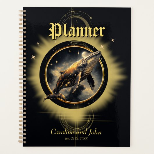 Kosmische elegantie, de gouden, zwarte walvis planner (Voorkant)