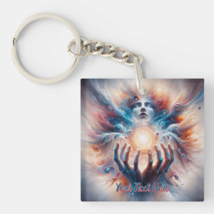 Kosmische energie omarmd door handen sleutelhanger