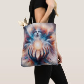 Kosmische energie omarmd door handen tote bag (Dichtbij)