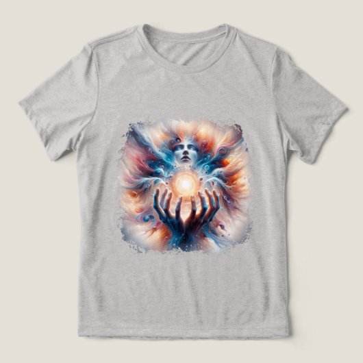 Kosmische energie omarmd door handen Tri-Blend shirt (Design voorkant)