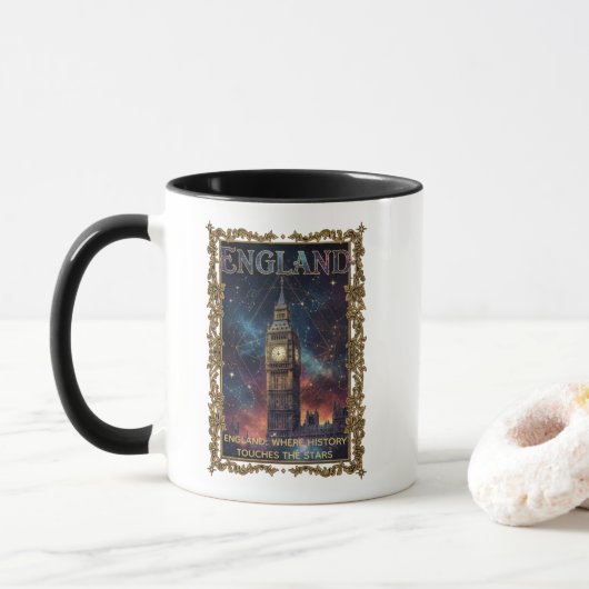 Kosmische Engeland Big Ben Hemelse Kunst Mok (Met donut)