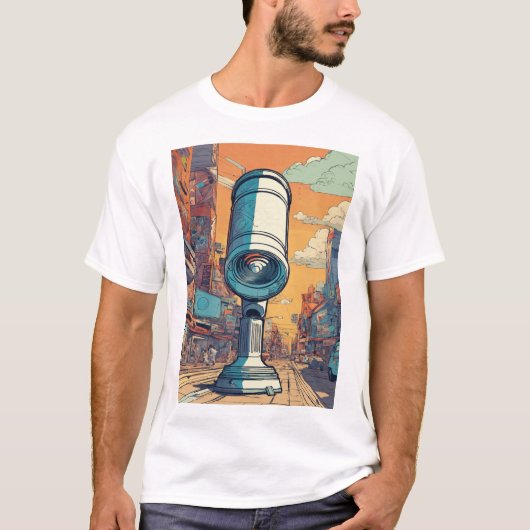 Kosmische Explorer: Vector Comic Art Telescoop T-shirt (Voorkant)