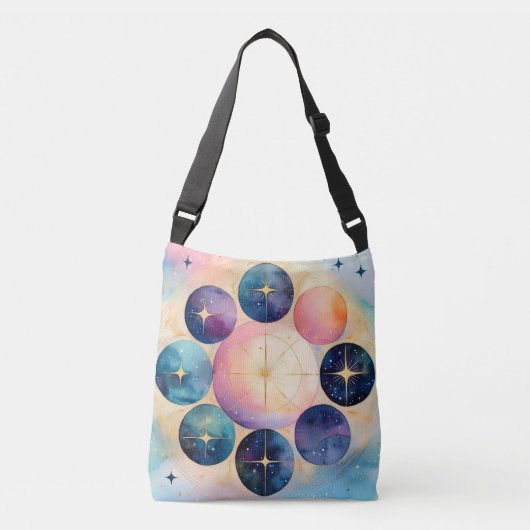 Kosmische fase hemelse kunst - Maan en sterren Crossbody Tas (Voorkant)