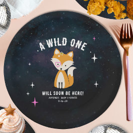 Kosmische Fox Wild Een Roze Meisje Baby shower Papieren Bordje
