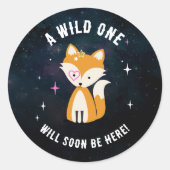 Kosmische Fox Wild Een Roze Meisje Baby shower Ronde Sticker (Voorkant)