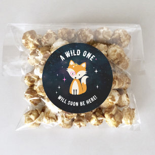 Kosmische Fox Wild Een Roze Meisje Baby shower Ronde Sticker