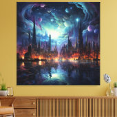 Kosmische Futuristische Metropolis wolkenkrabber Canvas Afdruk (Insitu (Woonkamer))