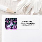 Kosmische galaxy kat Starry Skies Paars en groen Etiket (Insitu)