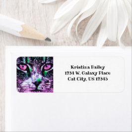 Kosmische galaxy kat Starry Skies Paars en groen Etiket