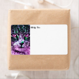 Kosmische galaxy kat Starry Skies Paars en groen Etiket