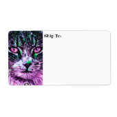 Kosmische galaxy kat Starry Skies Paars en groen Etiket (Voorkant)