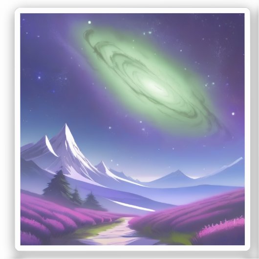 Kosmische Galaxy Mok - Groene Nevel Over Paarse Mo Sticker (Voorkant)