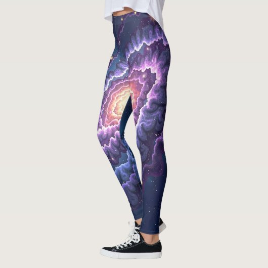 Kosmische galaxy print met wervelende paars en bla leggings (Links)