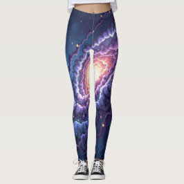 Kosmische galaxy print met wervelende paars en bla leggings