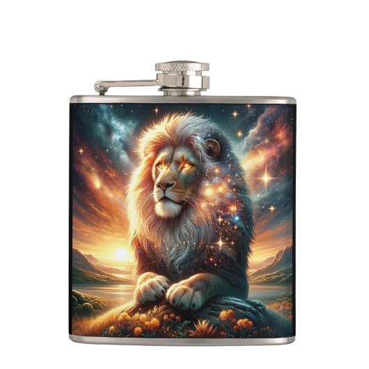 Kosmische Galaxy Space Lion Leeuw Sterkte Astrolog Heupfles (Voorkant)