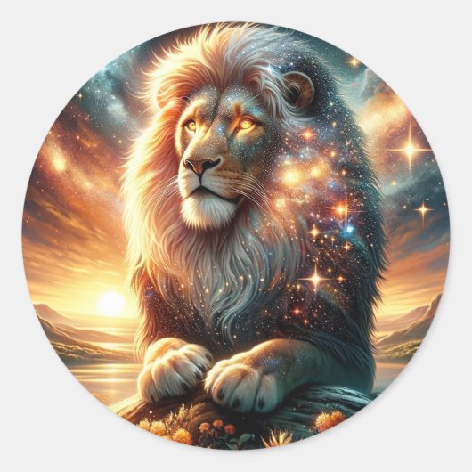 Kosmische Galaxy Space Lion Leeuw Sterkte Astrolog Ronde Sticker (Voorkant)