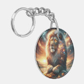 Kosmische Galaxy Space Lion Leeuw Sterkte Astrolog Sleutelhanger (Voorkant Links)