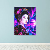 Kosmische Geisha im Neon‑Traumland Canvas Afdruk (Insitu (Houten vloer))