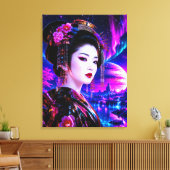 Kosmische Geisha im Neon‑Traumland Canvas Afdruk (Insitu (Woonkamer))