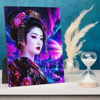 Kosmische Geisha im Neon‑Traumland Fotoplaat