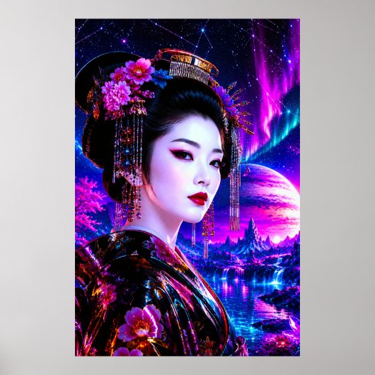 Kosmische Geisha im Neon‑Traumland Poster (Voorkant)