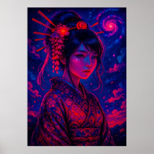 Kosmische Geisha met Galaxy Sky Fantasy Japans Poster