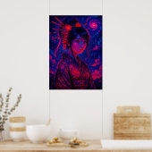 Kosmische Geisha met Galaxy Sky Fantasy Japans Poster (Keuken)