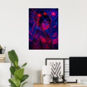 Kosmische Geisha met Galaxy Sky Fantasy Japans Poster (Thuiskantoor)