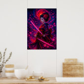 Kosmische Geisha Samurai met Glowing Swords Fantas Poster (Keuken)