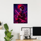 Kosmische Geisha Samurai met Glowing Swords Fantas Poster (Thuiskantoor)
